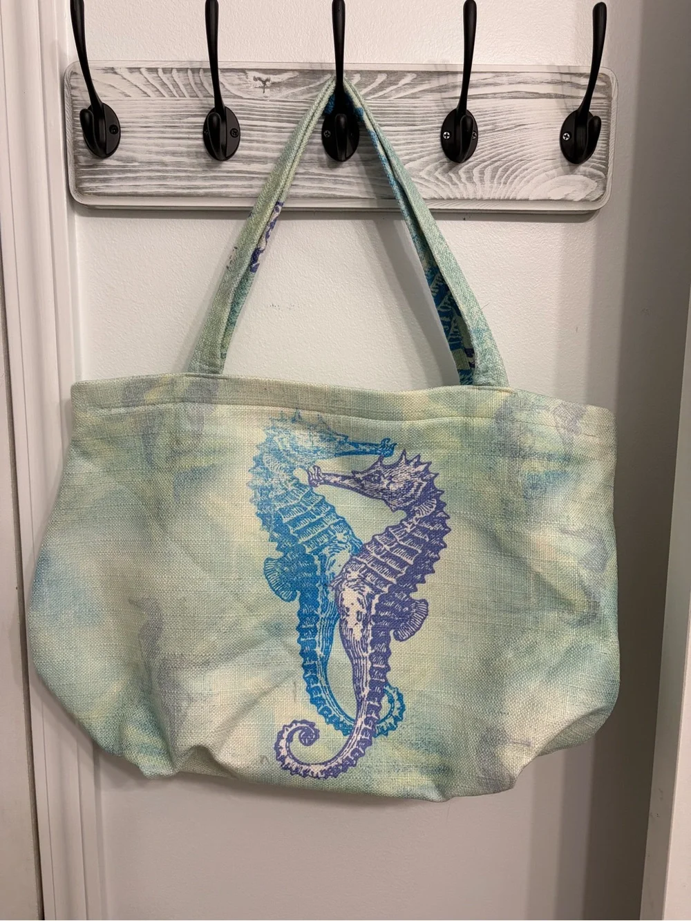 Sun Shirt Seahorse Canvas Tote in Aqua & Lavender